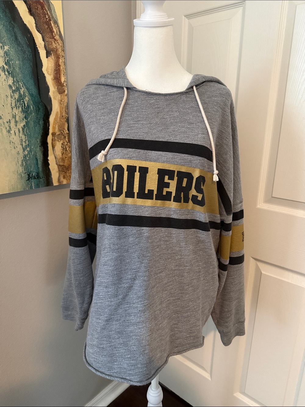Purdue Boilers PINK Victoria's Secret Gray Hooded Pullover Gold & Black Stripes